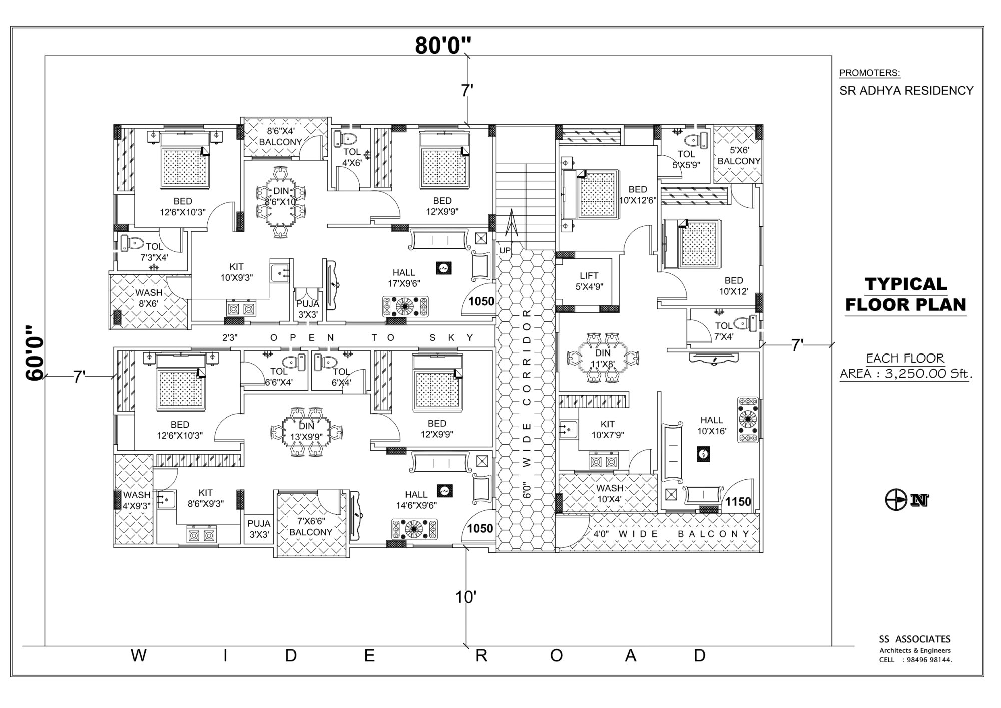 Typical floor plan drawing for SR Aadhya Residency