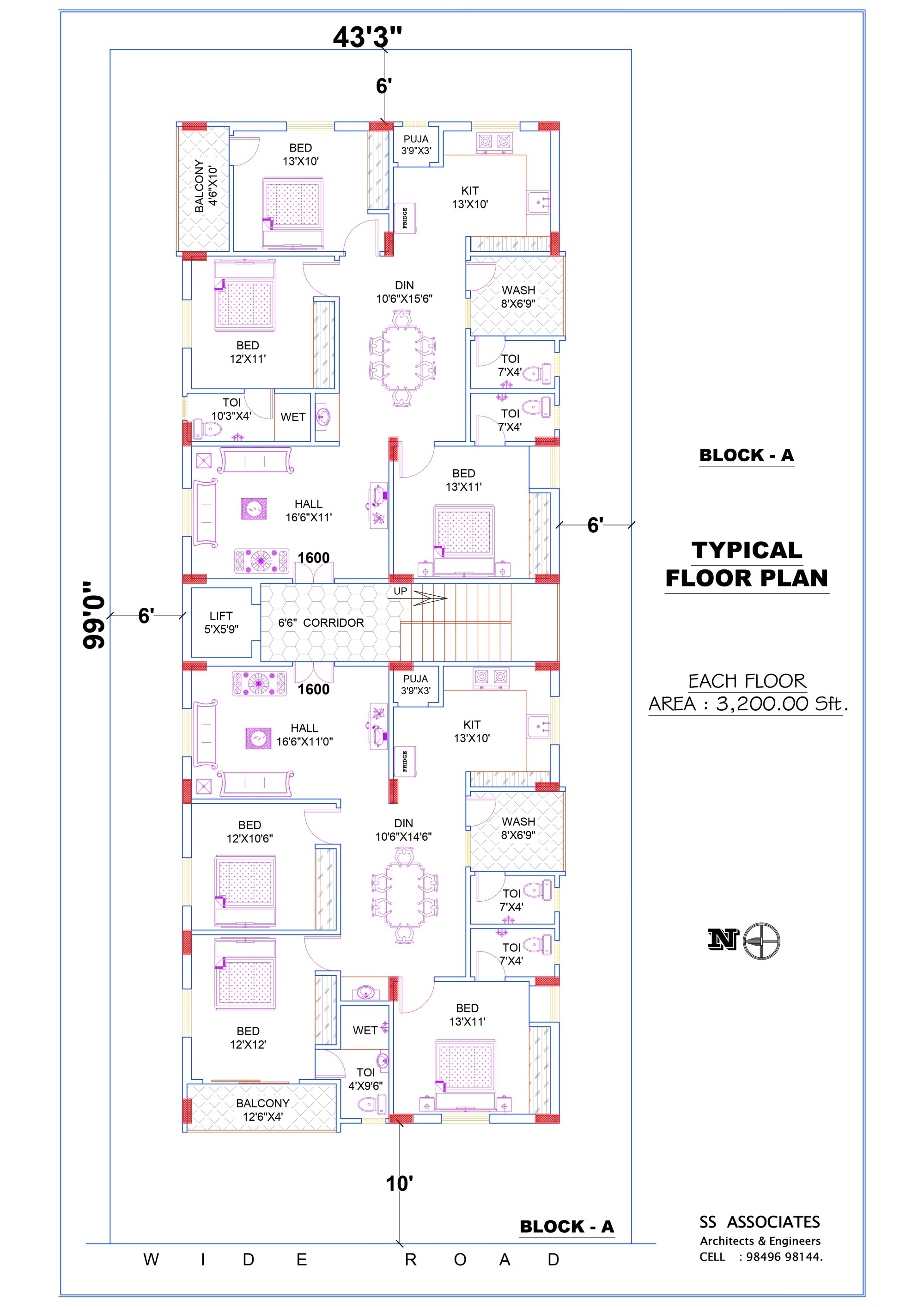 Typical floor plan drawing for SR Adith Reddy Enclave, Block A