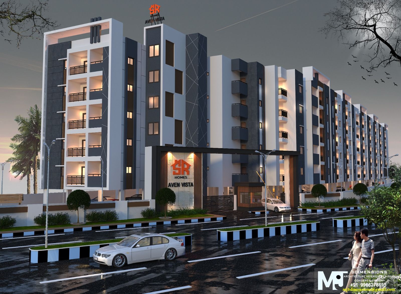 Artist's impression of SR Homes AVEN VISTA at Rameshwaram Banda, with the entrance arch and residential blocks
