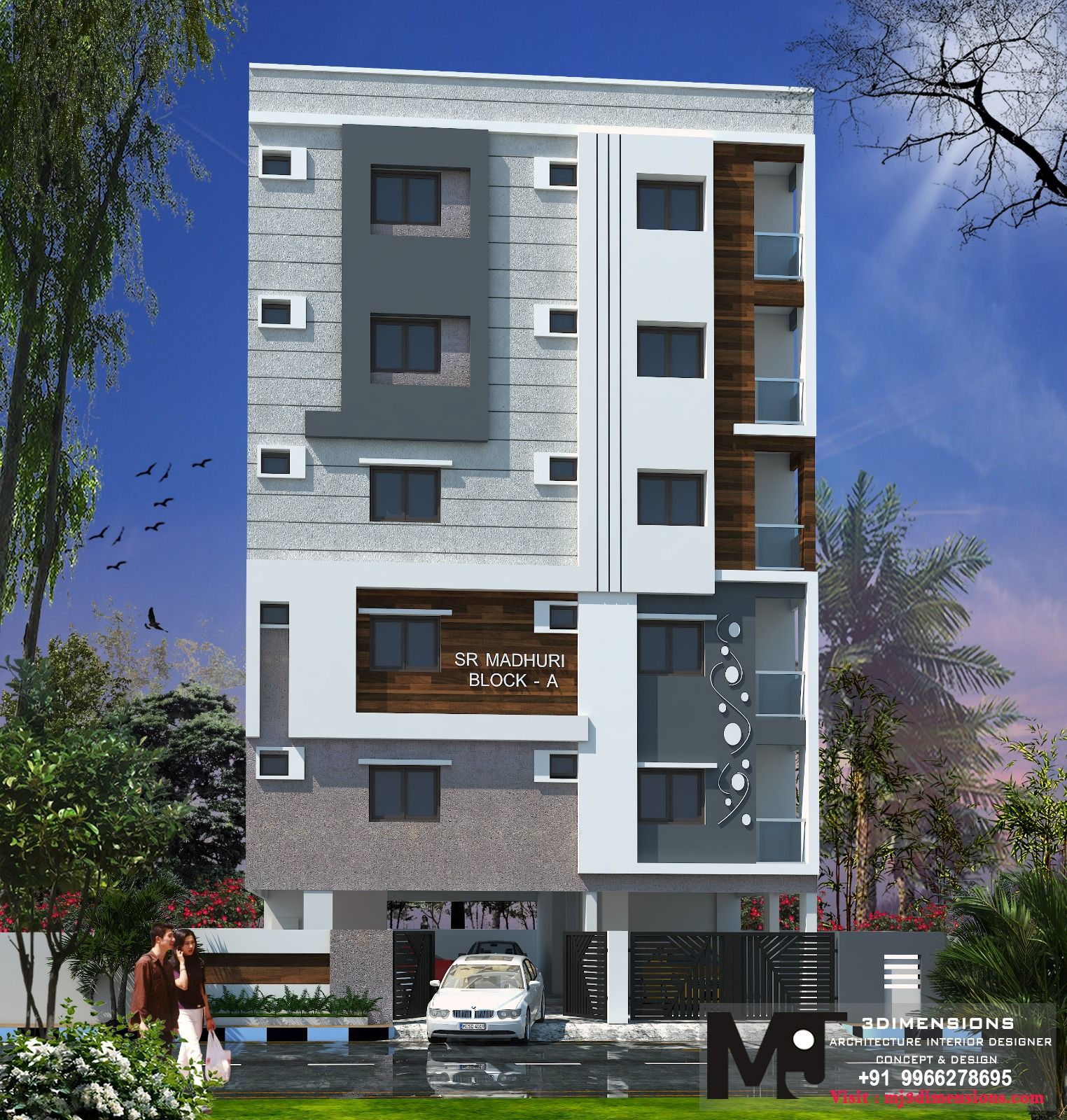 Exterior render of SR Madhuri Residency, Block A
