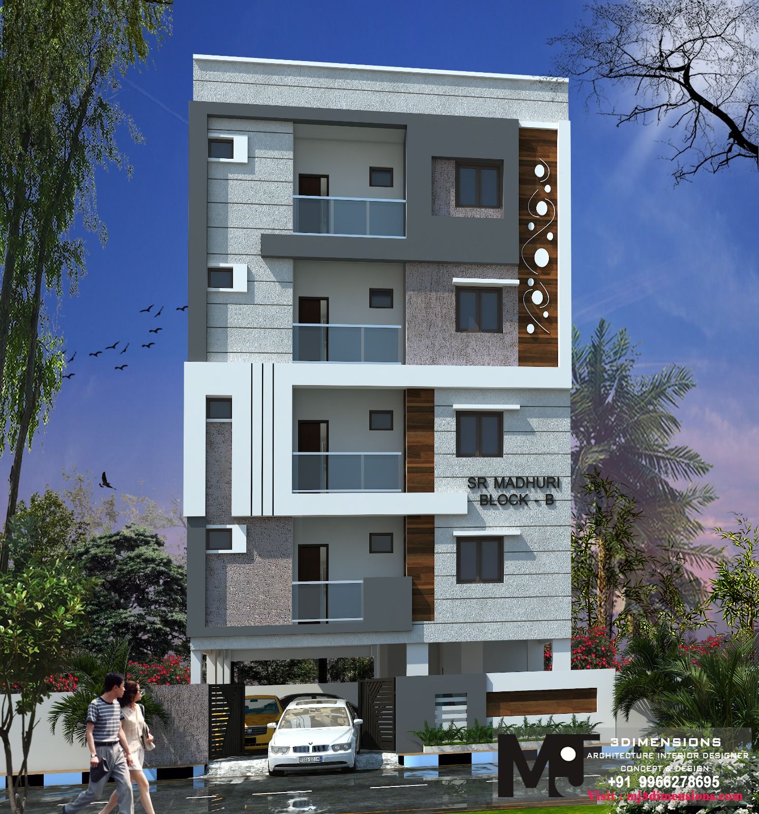 Exterior render of SR Madhuri Residency, Block B